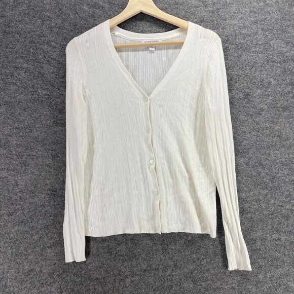 5/$45 41 Hawthorn Cardigan Women PM Petite White V-Neck Button Up Long Sleeve - Picture 1 of 9